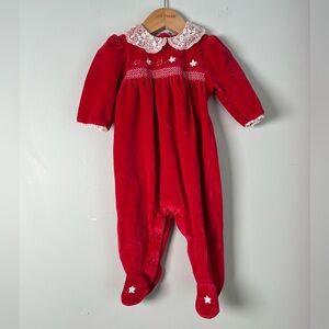 First Impressions Footed Sleeper Red Lace Smocking Y2K Girls 3-6M Baby